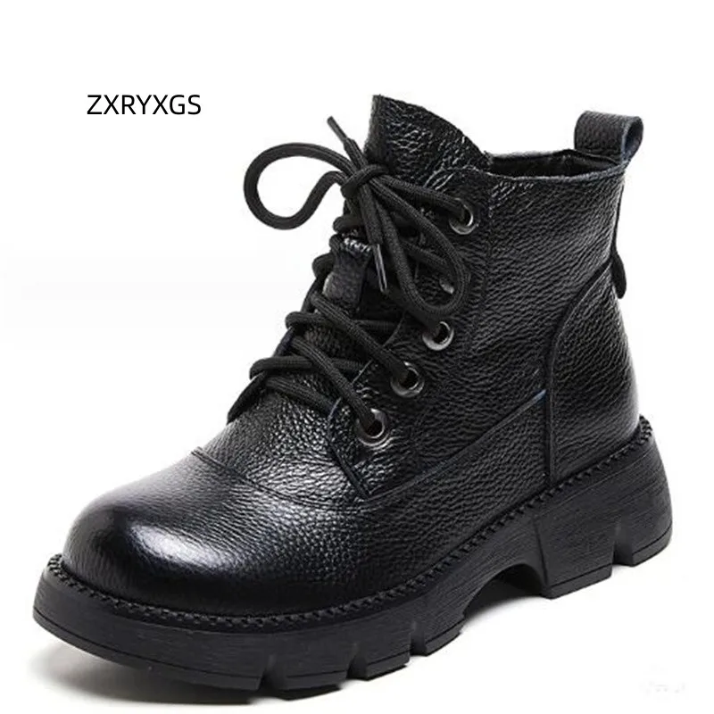 

ZXRYXGS Sales Promotion Lace-up Genuine Leather Boots Roman Shoes Women's Boots 2023 Autumn Retro Non-slip Wear Ankle Boots Tide