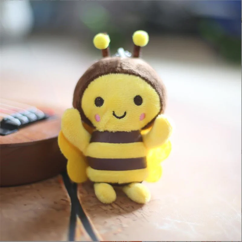 Size 12 Cm Cute Yellow Little Bee Pendant Plush Toy Cartoon Stuffed Animal Bag Hanging Decoration Key Chain Rag Doll