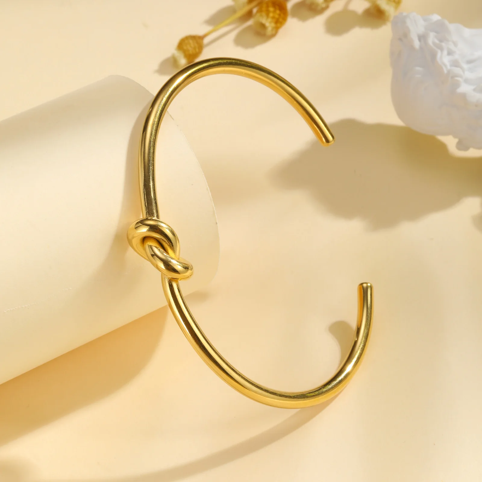 Women Open Cuff Bangle,  Tie The Knot Bangle Bracelet, Gold Plated Forever Love Knot Infinity Stainless Steel Jewelry 3