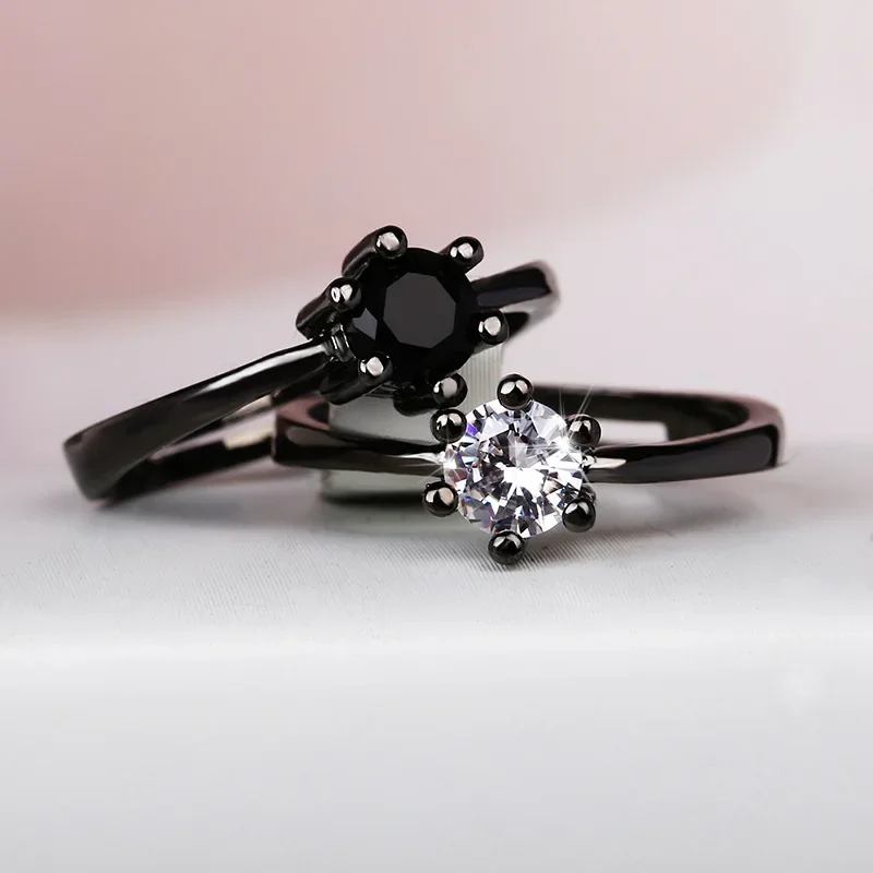Wedding Rings Gold Rings Golden Ring Gemstone Ring Classic Six-claw Zircon Ring Jewelry Simple Black Gold White Black Diamond Ring Wedding Bridal Engagement Adjustable