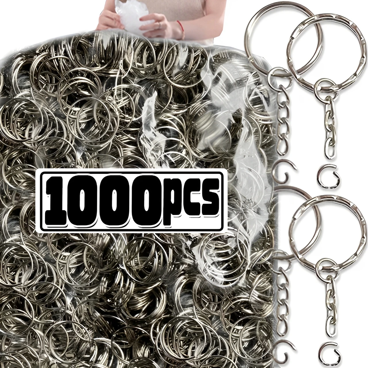 50-1000pcs Metal Blank Keyring Keychain Split Rings Keyfob Keyring Lobster Clasp Keychain Key Pendant Ring Stainless Steel Rings