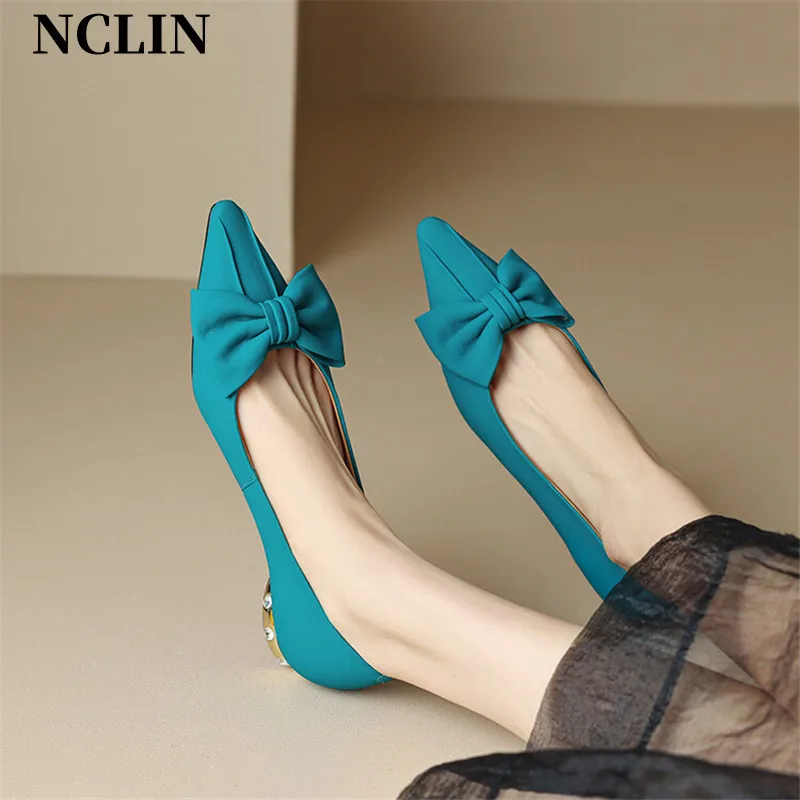 

2024 New Spring/summer Women Shoes Pointed Toe Women Pumps Low Heels Shoes For Women Bow Shallow Ladies Shoes Zaptos De Mujer