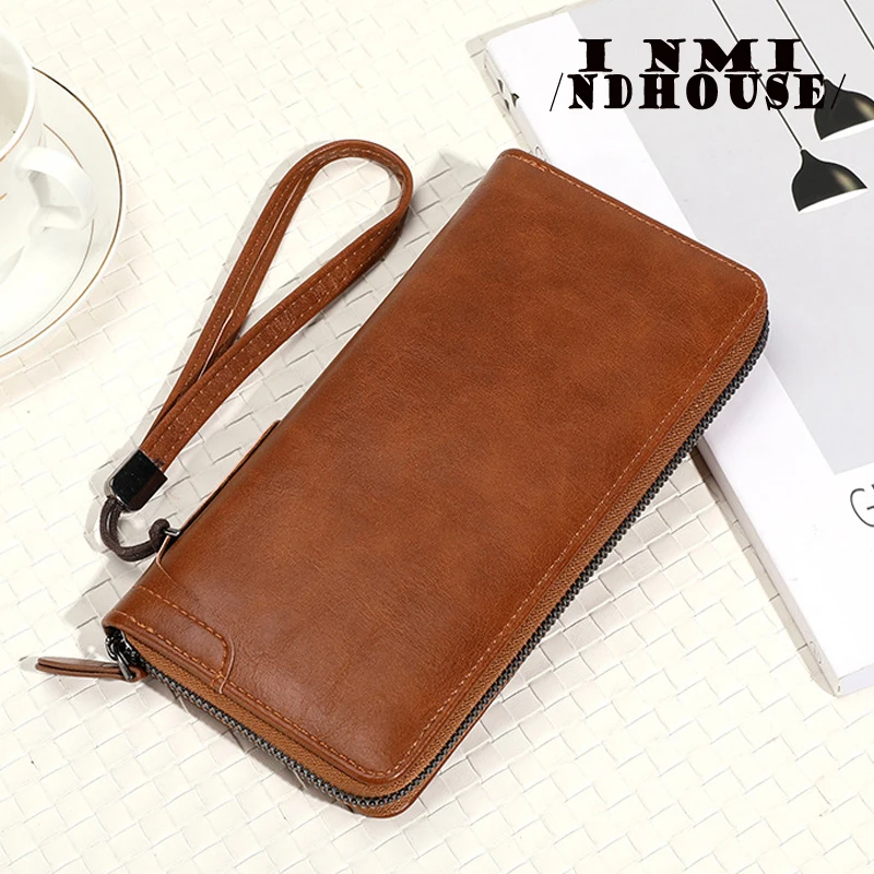Mens Wallet Leather Business Card Holder Zipper Purse Luxury Wallets for Men RFID Protection Purses Carteira Masculina Luxury