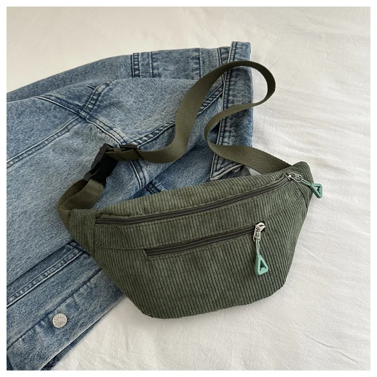 Lightweight Corduroy Fanny Pack Crossbody Bag Fashionable Retro Style Casual Chest Waist Bag Fresh Style Korean Version Handbags 11