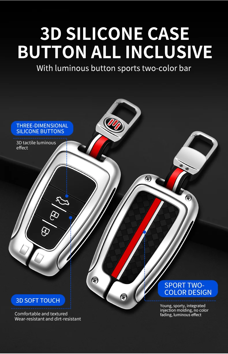 Zinc Alloy Car Remote Key Case Cover Shell Fob For Toyota Corolla Prius Camry CHR C-HR RAV4 Altis Land Cruiser Prado Accessories - S2e555763964840289d22fa0390d00dbck