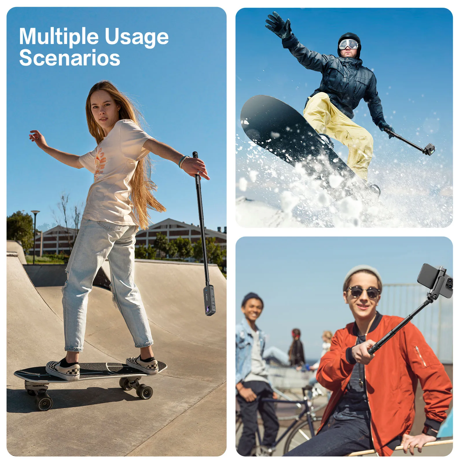 VYVIYON 114cm Invisible Selfie Stick,1/4" Extended Monopod Pole with GoPro Adapter Compatiable with Insta360 Sports Camera