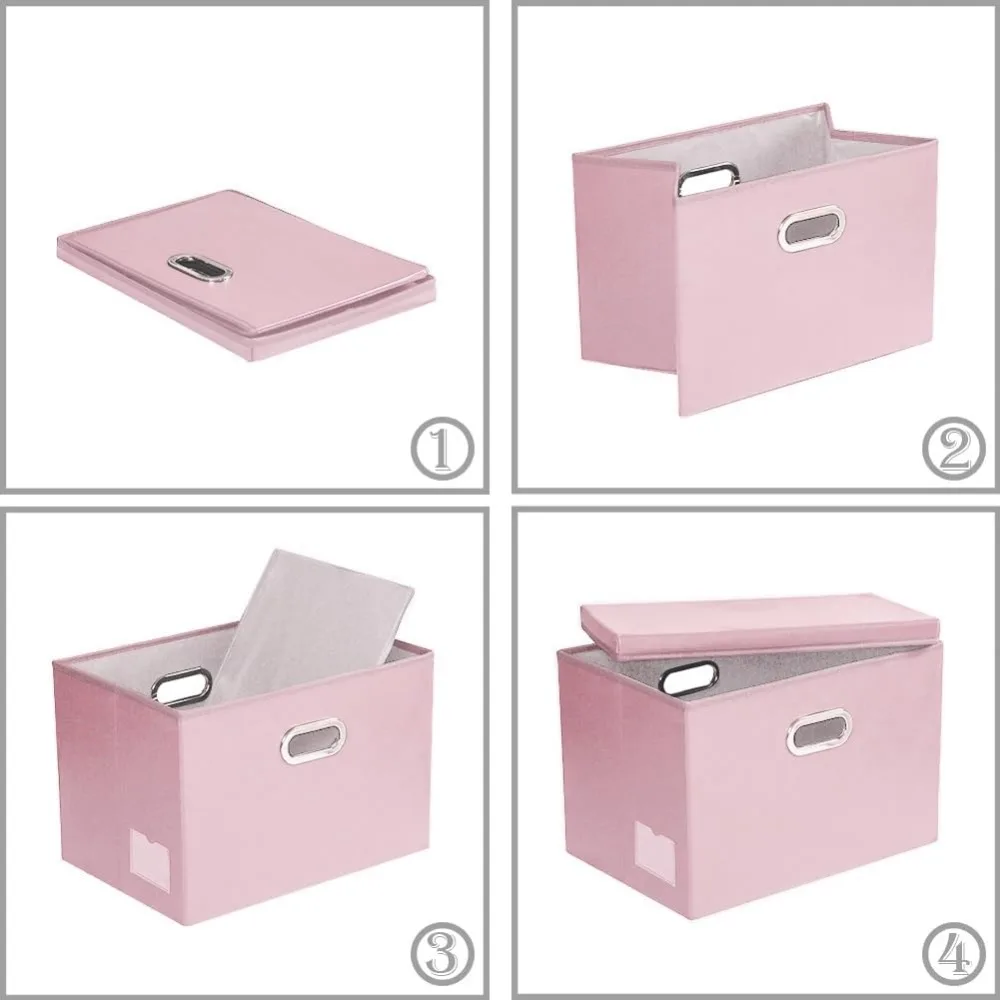Foldable Storage Bins with Lids [5-Pack] Leather Fabric Collapsible Storage Boxes Organizer Containers Baskets Cube 6