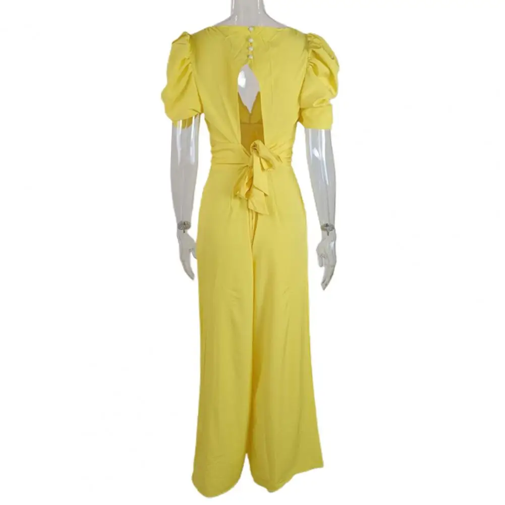 

Comfortable Fabric Women Jumpsuits All Day Comfortable Women Rompers Elegant Women's Jumpsuit Puff Sleeves V-neck Hollowed Waist