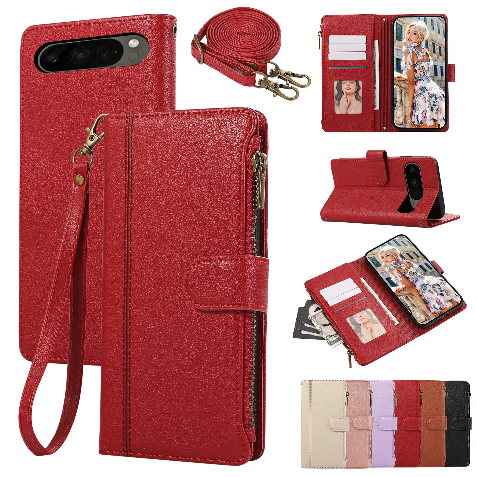 Leather Wallet Phone Case with Stand & Card Cash Pockets