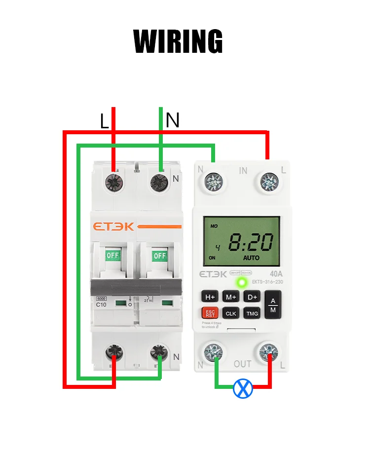 220V DIN rail 40A 2p with battery 7 day countdown timer Sunday hour programmable