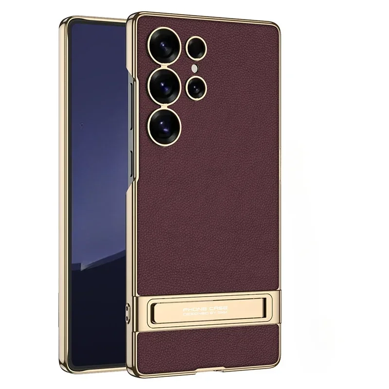 Electroplated Gold & Silver Brocade Leather Phone Case with Hard Shell Protective Holder