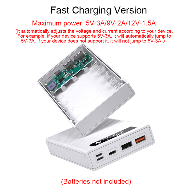Power Bank Case Support Quick & Wireless Charger Detachable 18650 Power Bank Without Battery Charge QC 3.0 PD DIY Shell