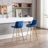 26 Inch Set of 2  Stools,with Steel Frame Footrest Velvet Fabric Golden Leg Simple  Stool,BLUE 4