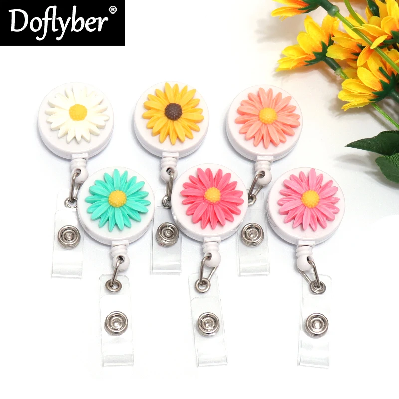 Lovely Sunflower Design Nurse Dentist Retractable Badge Reel Pull ID Card Badge Holder Belt Clip Hospital School Office Products