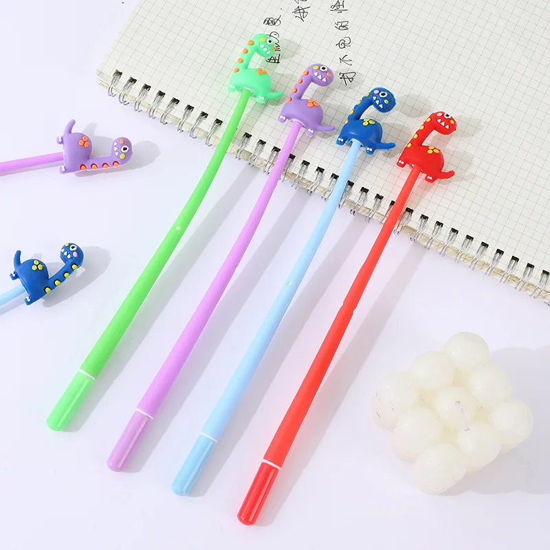 48Pcs/Lot Cute Cartoon Dinosaur Gel Pen 0.5mm Black Ink Creative Shake Neutral Pens Student Gift Signature Pen School Stationery