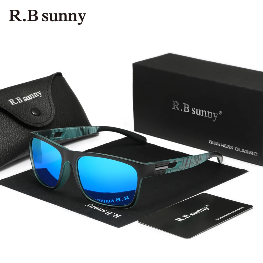 RBsunny 남성용 스포츠 편광 선글라스, 직사각형 풀 프레임, UV400 미러 렌즈 안경, 패션 반사 방지 안경