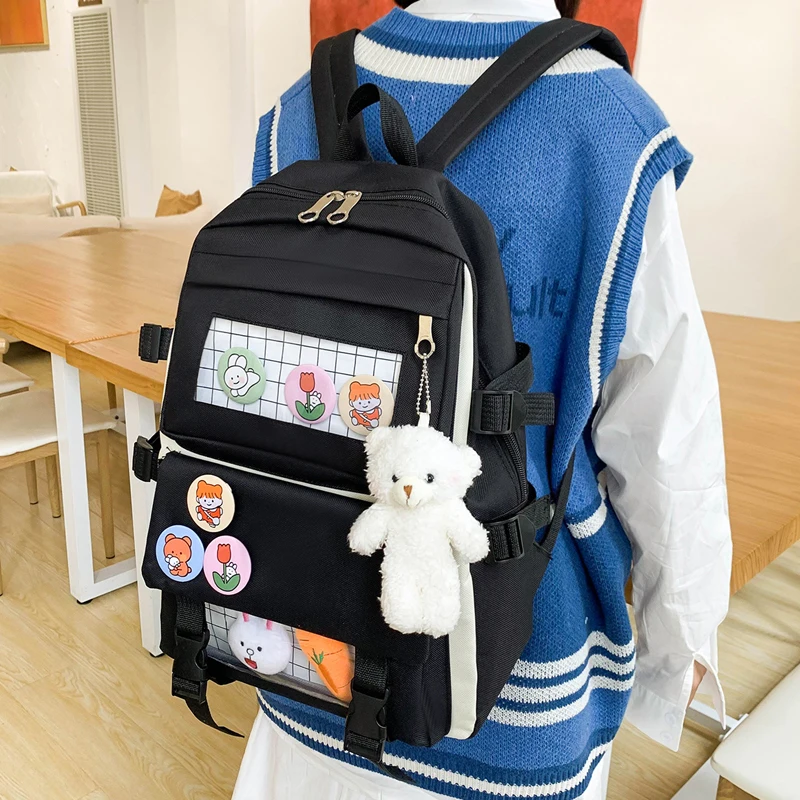 

2023 Backpack 4 Piece Set High School Backpack Bags for Teenage Girl Canvas Fashion Travel Women Bookbags Teen Student Schoolbag