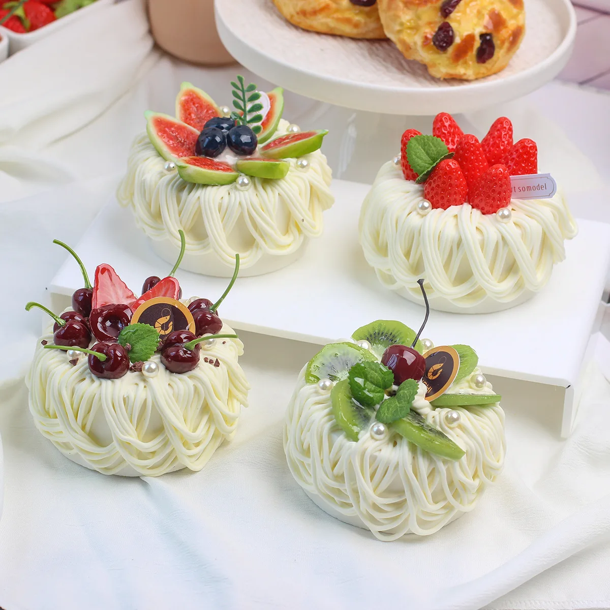 4 inch Simulation Cake Cream Birthday Cake Fake Model Dessert Baking Shop Window Display Samples Props Dessert Decor