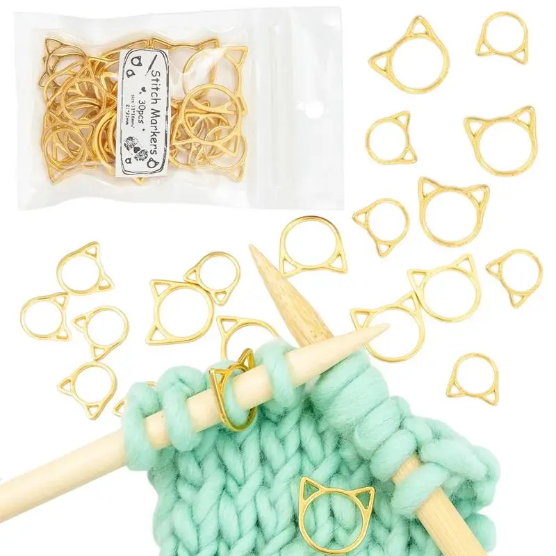 Crochet Markers 30 Pcs Cat Head Knitting Markers Round Anti-rust Cable Stitch Locking Stitch Knitting DIY Craft