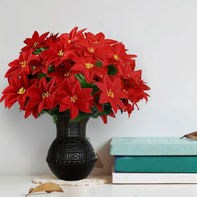 33 cm roter Weihnachtsblumenstrauß, Weihnachtsdekoration für Heimdekoration, Party, Vase, künstliche Blumen, Neujahr 2026 Ornament-Zubehör – Detail 4