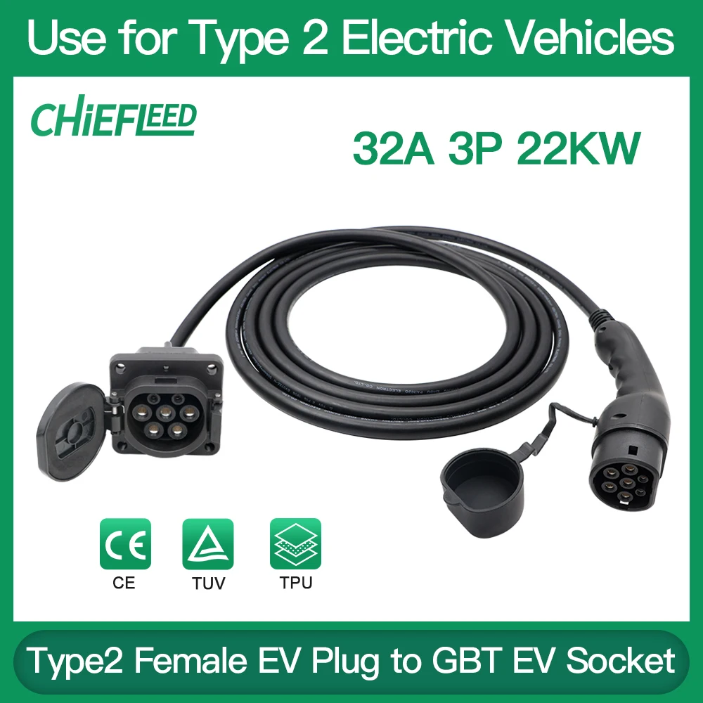 

32A 3P 22 кВт Тип 2 розетка к гнезду GBT EV с коротким кабелем 1 м подходит для типа 2 автомобильная зарядка Возьмите питание от GBT EV Station