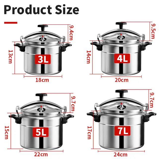 Aluminum 3L/4L/5L/7L Capacity Pressure Cooker Only for Gas Safe Explosion Proof Pressure Canner with Easy Lock Lid 3