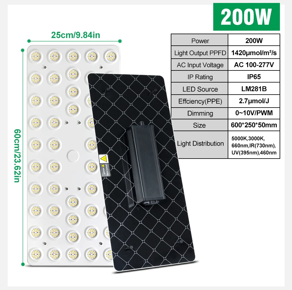 LED-Wachstumslicht, volles Spektrum, SMD281B, 100 W, 200 W, für Gewächshaus-Innenpflanzen, dimmbare Wachstumslampe zum Aussaat von Pflanzen – Detail 6