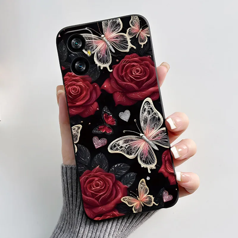 Elegant Butterfly Flower Black Soft Silicone Phone Case - Premium Back Cover