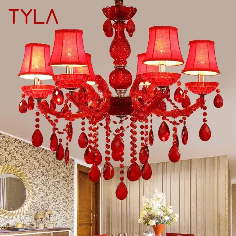 

TYLA European Style Crystal Pendent Lamp Red Candle Lamp Luxurious Living Room Restaurant Bedroom Villaex Building Chandelier