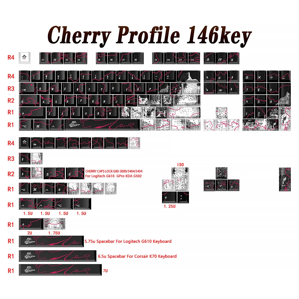 Mecânica Graffiti Keycap Grupo Cherry Perfil Pbt Keycaps para mx Switch Logitech G610 K70 Gmmk Gk61 96 Gmk Chaves Iso - Imagem 3