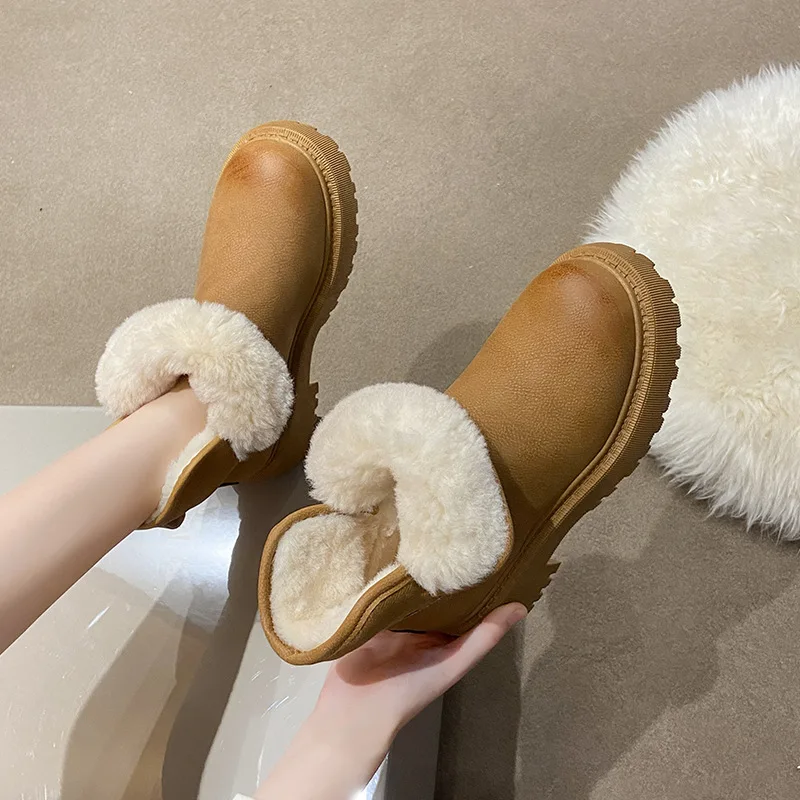 

Женские ботинки на плоской подошве, австралийские плюшевые ботинки с круглым носком, Женская роскошная дизайнерская обувь, зимняя обувь, Лолита, снег фу