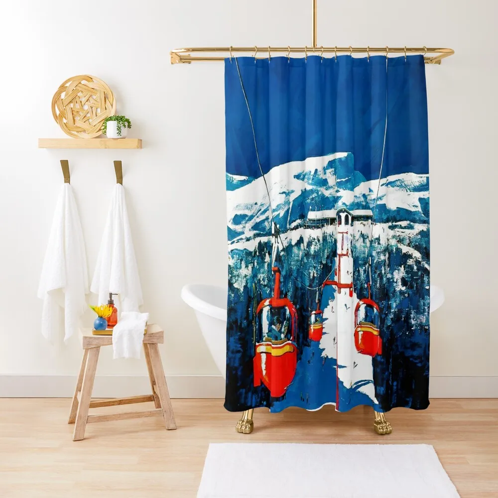 Vintage Gondola Winter Travel Ski Poster Tenda Da Doccia Tende Da Doccia Per Bagni