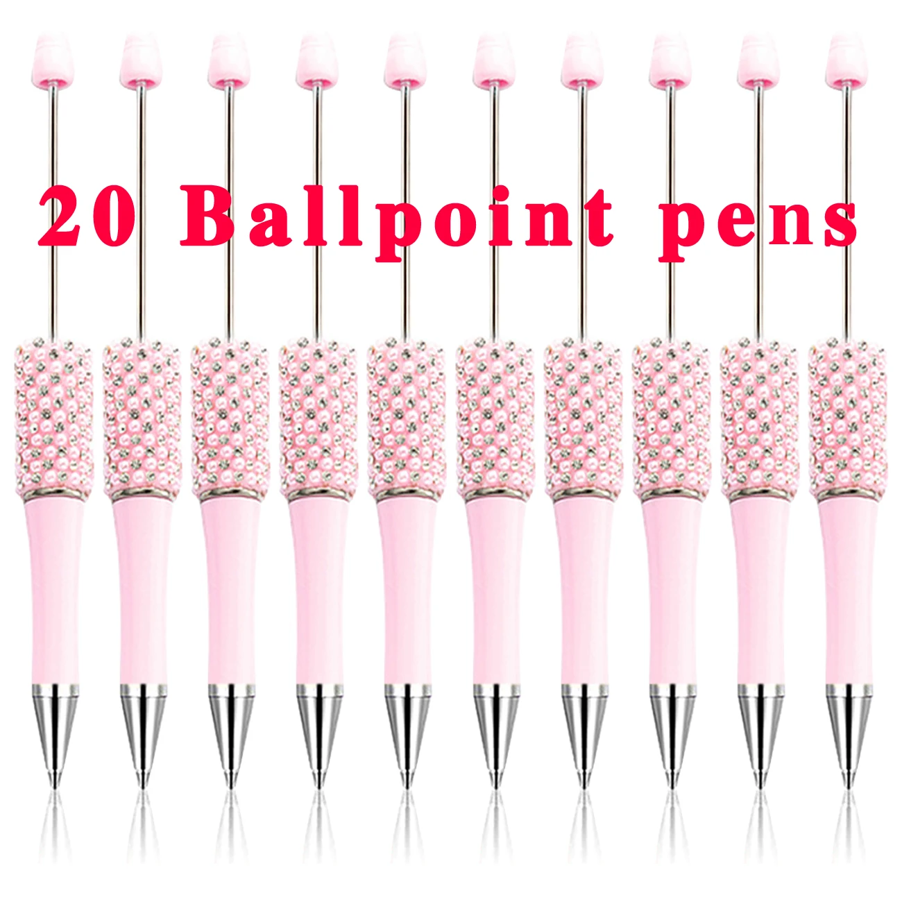 20Pcs Pink Plastic Beadable Pens Assorted DIY Bead Pens Black Ink Ballpoint Pen for Kid Students Office School Supplies deformed bus educational toy out of shape driving deformation school plastic early