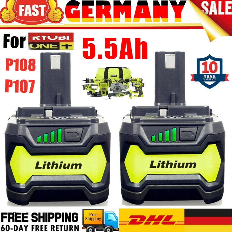 Batería 18V 8.0Ah Para Herramientas Ryobi One+ - Compatible Con P108, P104, RB18L50 Y Más, ¡10 Años De Garantía!