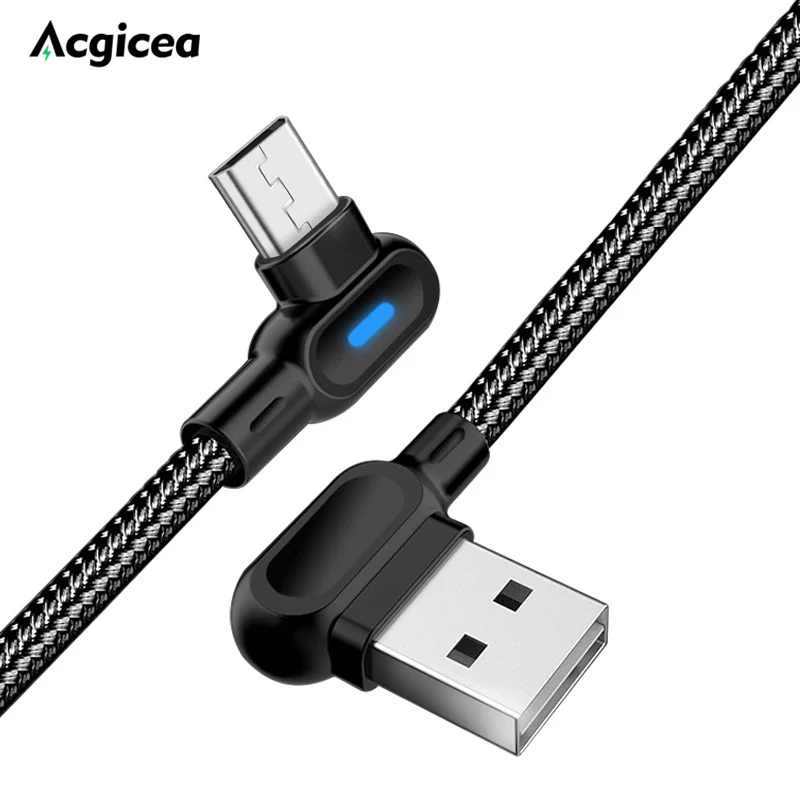 USB Type C Micro 90 Degree Fast Charging LED Light Type-c Data Cable For Samsung Huawei Type-C Micro USB Charger Data Cables phone charger cord