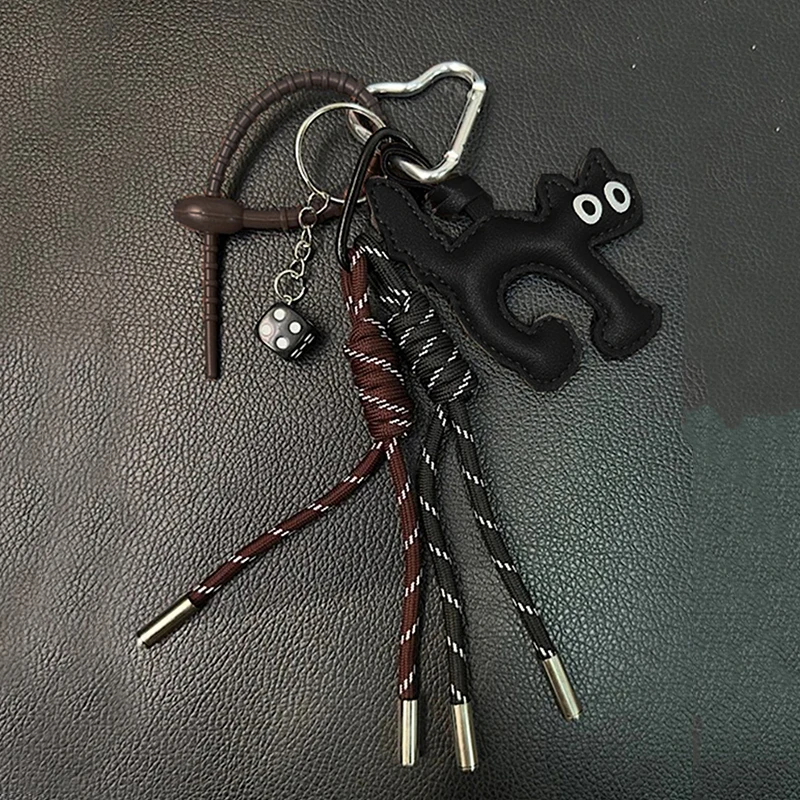 Ins Leather Cute Cat Doll Keychain Pendant Woven Hanging Decoration Couple Doll Cute Gift Holiday Phone Headphone Bag Pendant