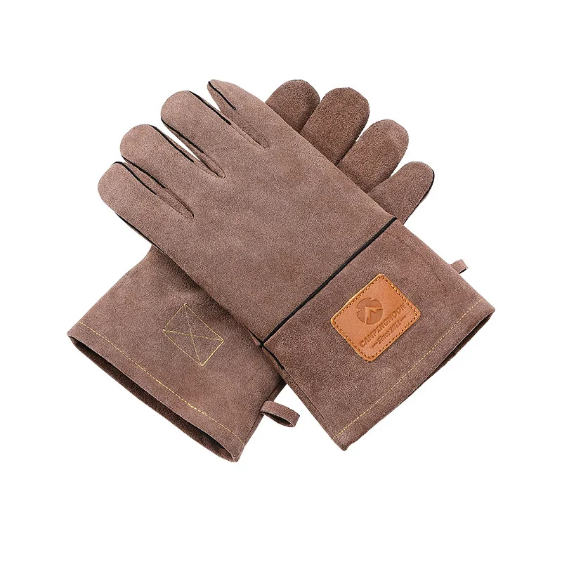 Campingmoon Flame Retardant Heat Insulation Leather High Temperature Outdoor Camping Picnic BBQ Gloves thermal gloves