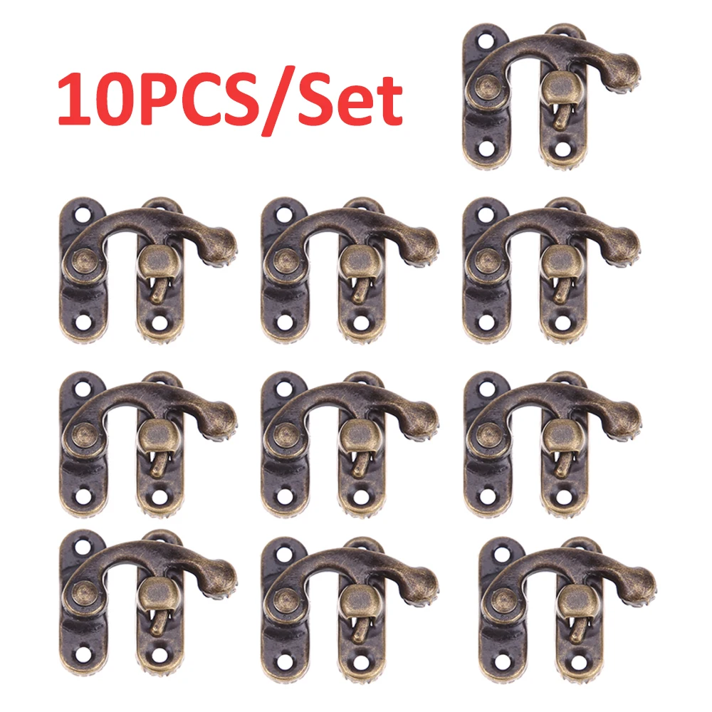 10pcs/Set Latch Buckle Horn Hasp Padlock Clasp Alloy Hook Wood Jewelry Wine Box Toggle Lock Antique Bronze/Gold 2.7x2.2cm mini padlock,draw latches