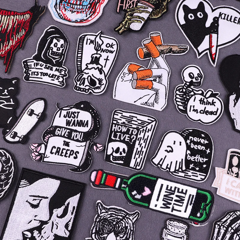 Punk Ghost Patch Finger Schädel Stickerei Patches Für Kleidung Thermoadhesive Patches Auf Kleidung Tier Katze Patch Für Kleidung