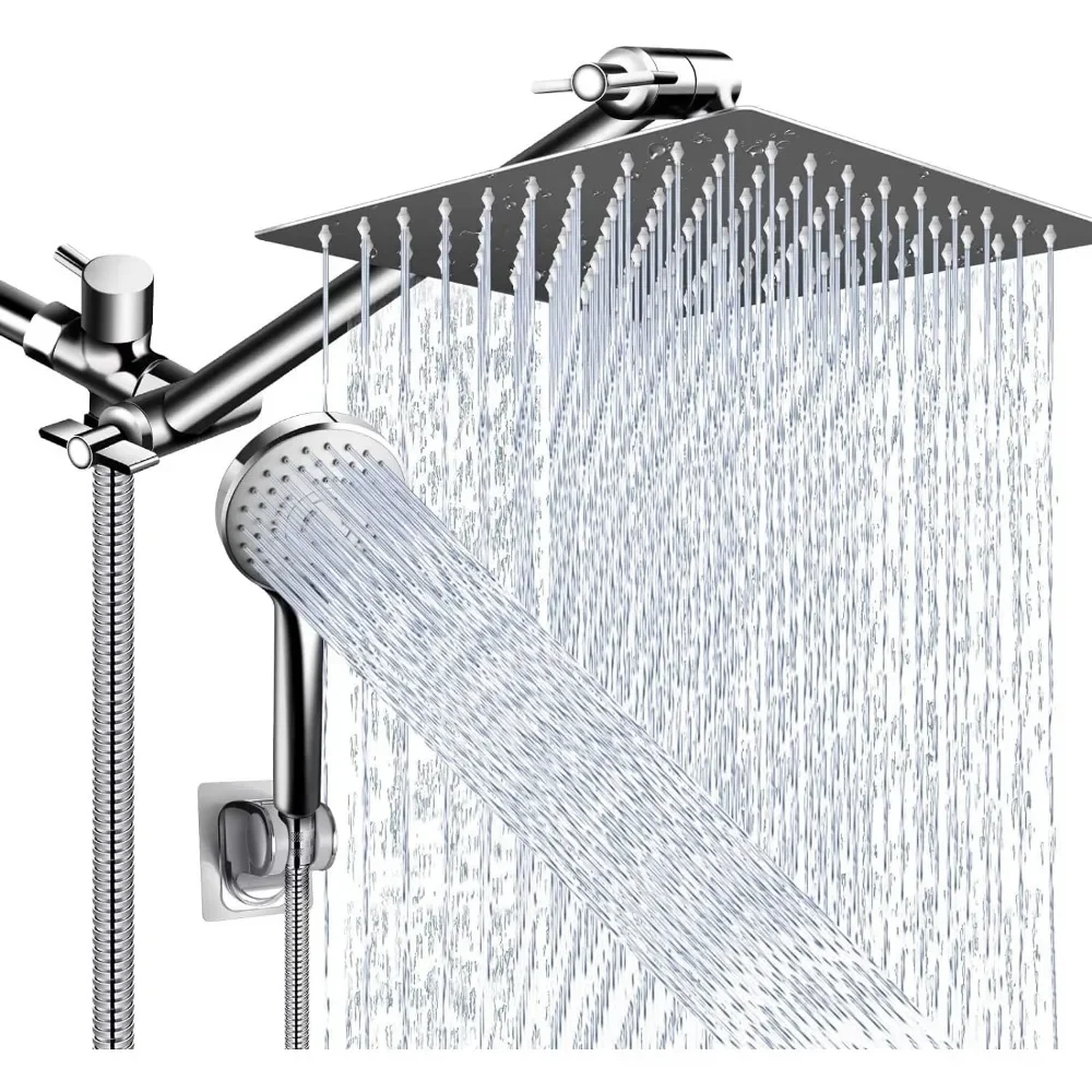 Shower Head Combo, High Pressure Rain Shower Head with 11 Inch Adjustable Extension Arm & 5 Settings Handheld, Chrome