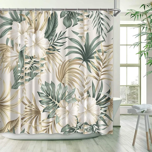 Tropical Green Plant Palm Leaf Bathroom Shower Curtains Summer