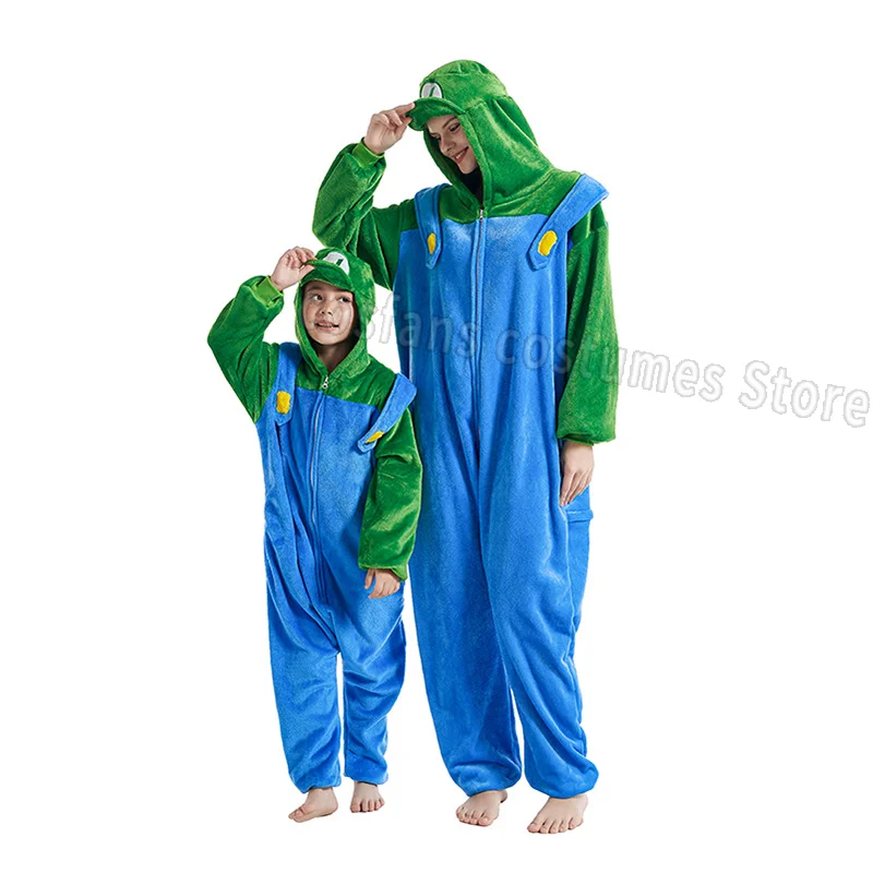 Anime game Luigi Super Mario cosplay costume Kigurumi adult unisex pajamas flannel jumpsuit pajamas jumpsuit