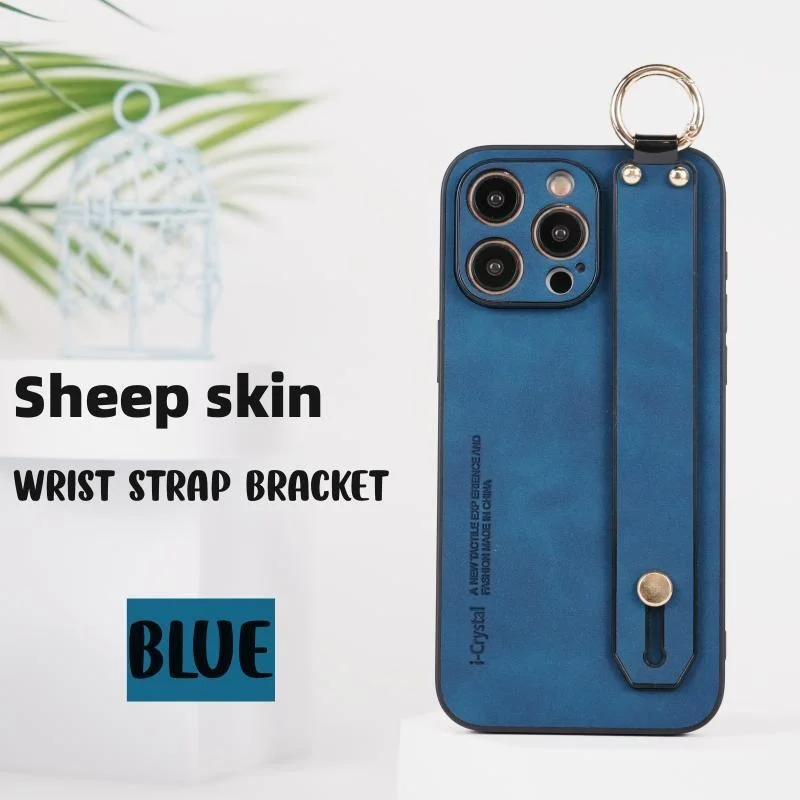 Luxurious Imitation Sheepskin Wrist Strap Phone Case with Stand Holder - Soft Silicone Shockproof Cover