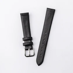 Elegant Genuine Leather Slim Watchband Wrist Strap Bracelet - 14mm (Black)