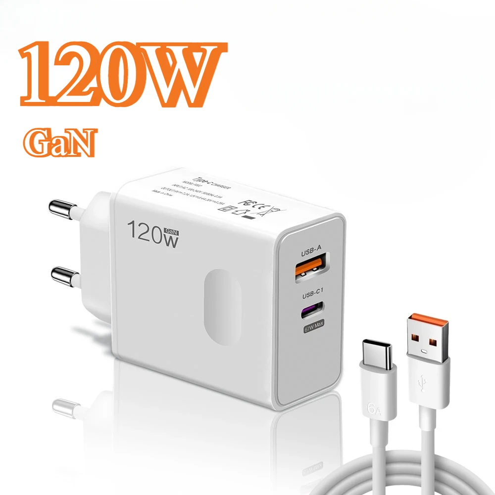 Total 120W USB GaN Charger Type C Fast Charging PD Mobile Phone Quick Charge Wall Adapter for IPhone 15 Pro Xiaomi Samsung S24 SHOP