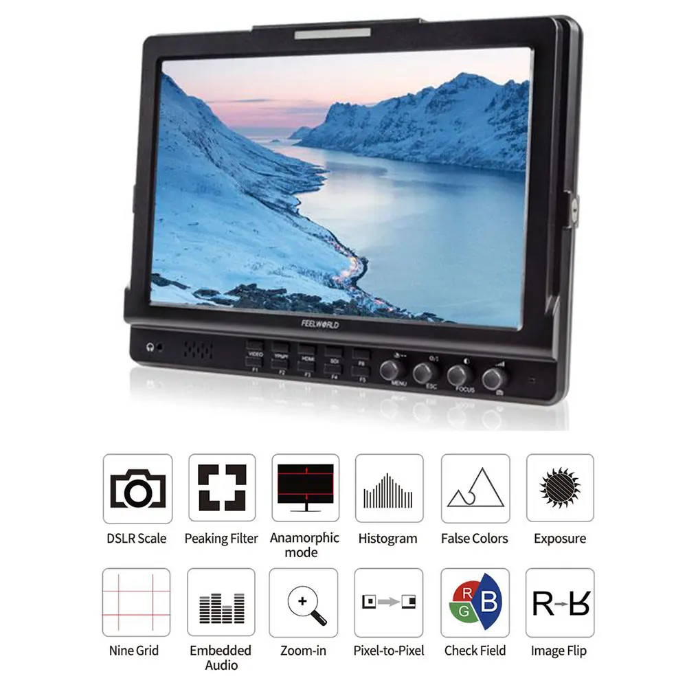 FEELWORLD FW1018SPV1 10.1-Inch Monitor Field Full HD 1920*1200 3G-SDI Director Tally Light for Jimmy Jibs and DSLR Cameras