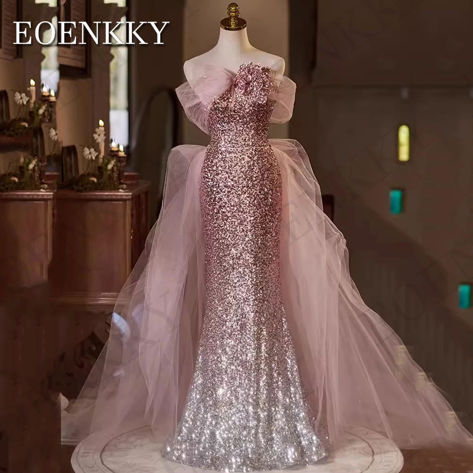 Pale Pink Ball Gown Prom Dress Lace Embroidery فساتين سهرة سعودية Off Shoulder Ostrich Hair vestido de festa noite main image 0