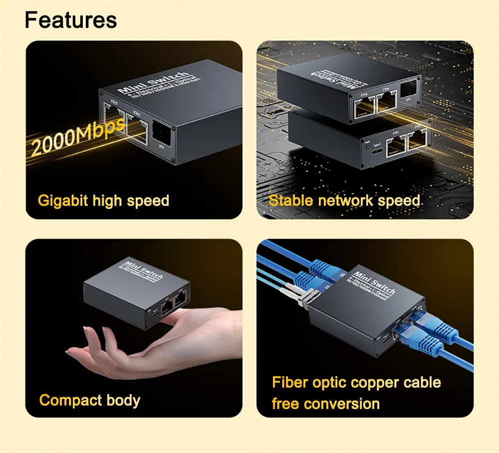 Link Pi MiniSwitch Mini 5-port Gigabit Switch Optical Port Electrical Port Indus