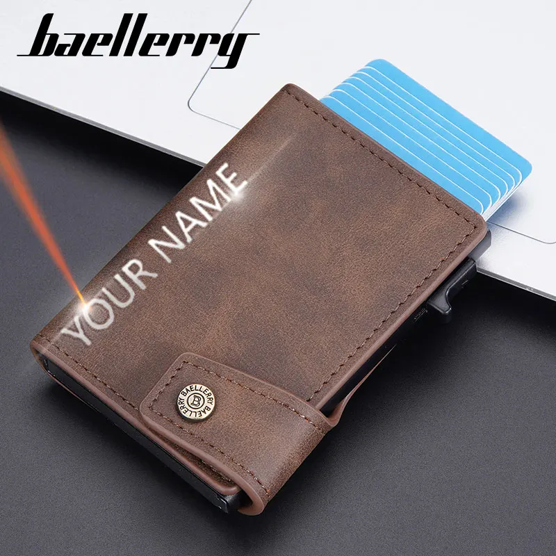 New RFID Short Men Card Wallets Free Name Engraving Mini Retro Card