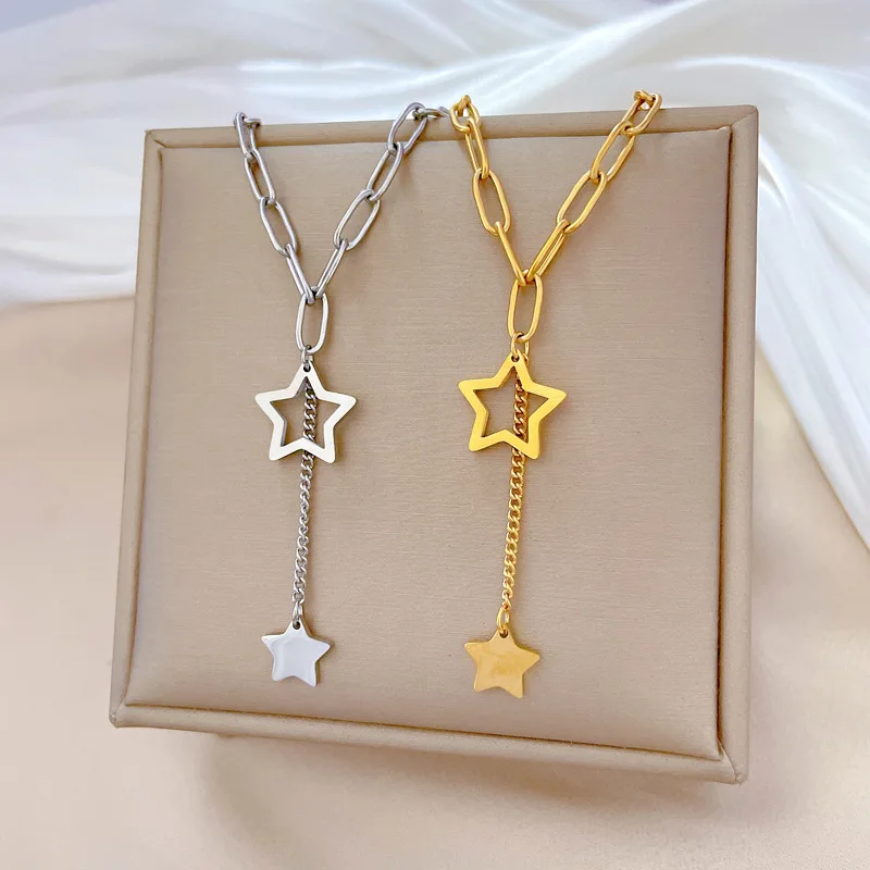 

Star Pendant Necklace Tassel Chain Titanium Steel Versatile Collarbone Neckchain For Women Fashion Jewelry Accessories Gifts